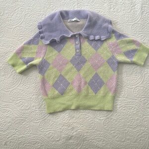 Zara Small Fuccy Polo 👚 w/ crystals bottoms on placket